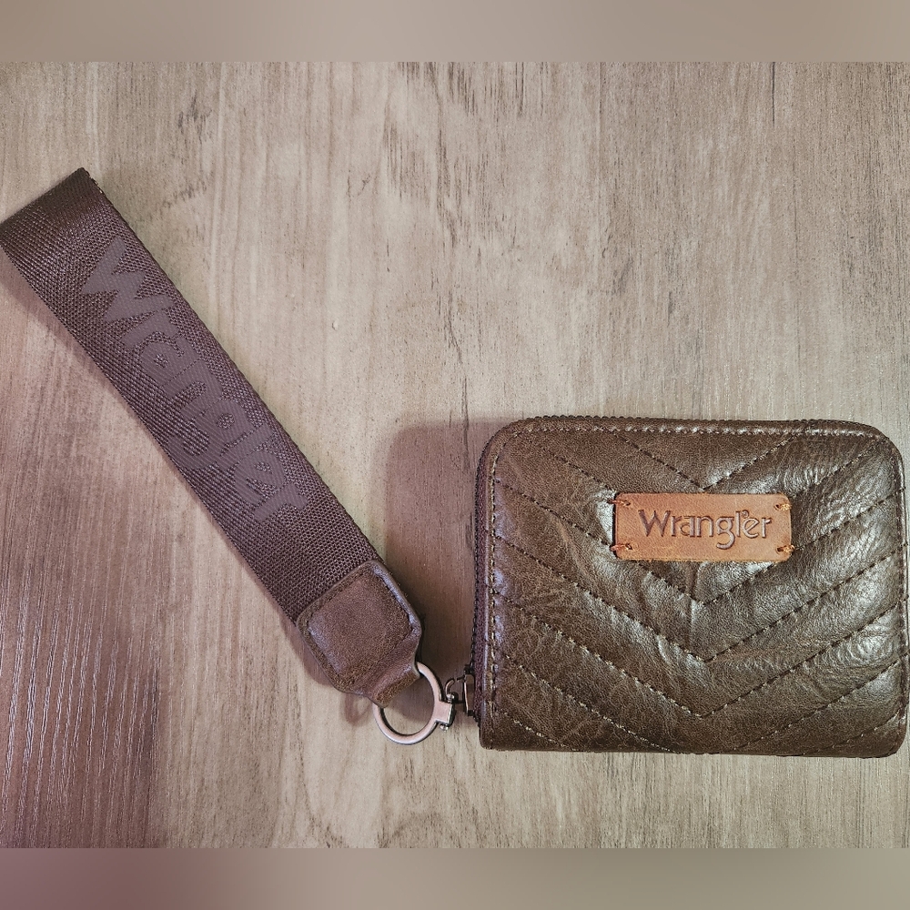 Wrangler Brown Quilted Wristlet Clutch with Branded Strap